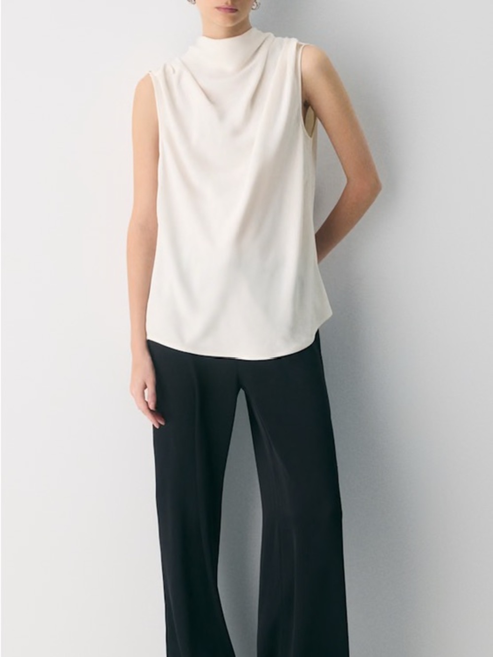 Zara Draped Sleeveless Mock Neck Top - White - Picture 5 of 13